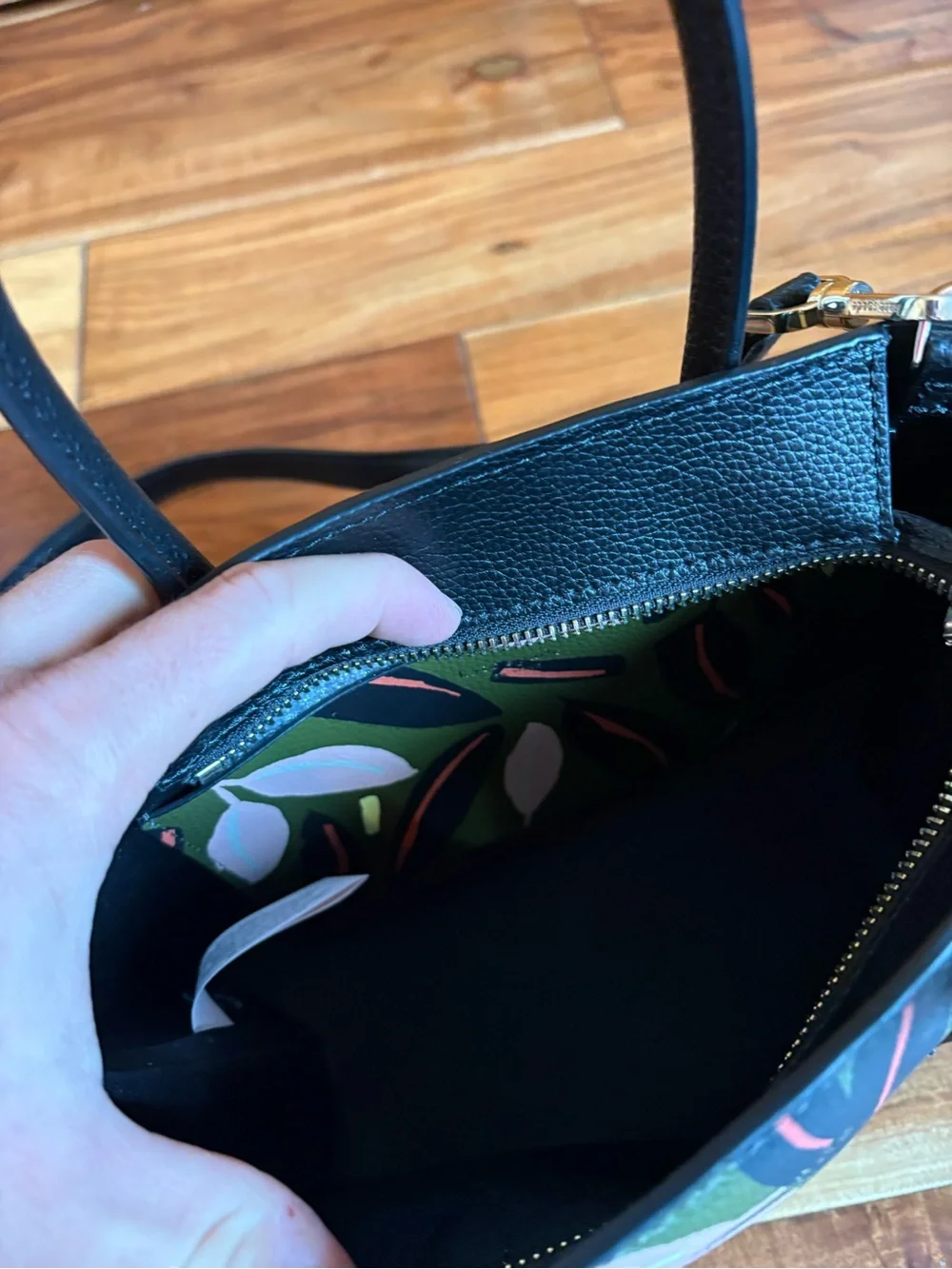 Black-Handled Floral Print Tote Bag